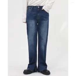 Men's Jeans 2024 Spring Korean Personality Trousers Splits Devise Straight Fashion Washing Solid Color Zipper Cotton Casual