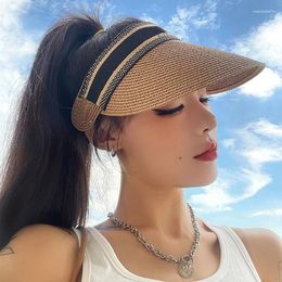 Berets Summer Simple Women Sun Hat Anti Uv Female Outdoor Visor Cap Hand Made Straw Casual Shade Hats Empty Top Beach Sunhat Lady