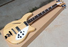 Factory Custom Semihollow natural Wood Colour Electric Bass Guitar with White PickguardRosewood FingerboardOffer Customized8759182