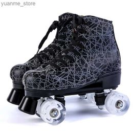 التزلج على الجليد المضمن طباعة أسود الاصطناعية الزلاجات الزلاجات Quad Quad Skate 4-Wheels Pu Double Row Skating Patines de 4 Ruedas Patines Y240410