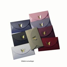 100pcs/lot 10x6cm 250gsm Cute golden embrassed Butterfly Clasp Envelopes/ wedding Party Invitation,stuff Vip Cards, Namecards