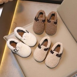 Winter Children Flat Shoes Fluffy Buckle Round Toe Leisure Kids Loafers Warm Hook-loop 21-30 Chic Three Colours Boys Girls Shoe 240326