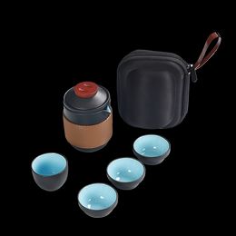 TANGPIN-Black Ceramic Teapot, Gaiwan Tea Cups, Portable Travel Tea Set, Drinkware