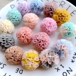 40/80pcs 20mm Korea Lace Ball DIY Gauze Elastic Flower Pompoms Craft Plush Mesh Pendant for Hairpins Jewelry Making Accessories