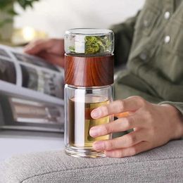 Mugs Oneisall Tea Water Bottle Travel Drinkware Portable Double Wall Glass Tea Stainless Steel Infuser Filters The Tea Filter Tumbler 240410