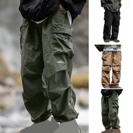 Men's Pants Men Outdoor Elastic Waist Waterproof Multi Pockets Loose Smooth Straight Camping Climbing Long Cargo Trousers