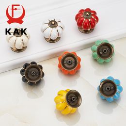 KAK 5pcs/lot Pumpkin Ceramic Handles 40mm Drawer Knobs Cupboard Door Handles Single Hole Cabinet Handles Furniture Handles