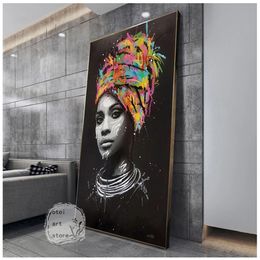 African Tribal Woman Girls Wearing Gold Jewellery Graffiti Art Posters Canvas Painting Wall Prints Pictures Living Room Home Decor