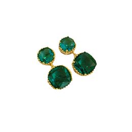 French Vintage Emerald Earrings European and American French Style High Quality Unique Light Luxury quisite Hong Kong Style Earrings for Women