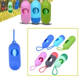 Dog Poop Waste Bags Holder with 1 Roll Bags Pet Trash Garbage Waste Bag Plastic Dispensers Pets Dogs Cleaning Supplies Blue