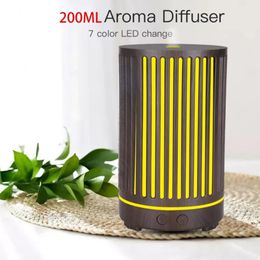 Wood Grain Humidifier Aromatherapy Machine Retro Bar Aroma Essential Oil Diffuser 7 LED Night Lights 200ml Bedroom Humificador