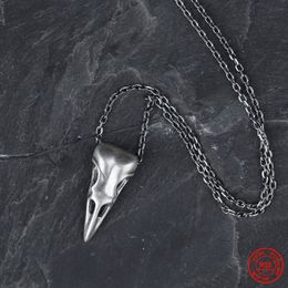 MKENDN Viking Style 100% 925 Sterling Silver Creative Crow Raven Head Skull Pendant Necklace For Men Women Fine Jewellery
