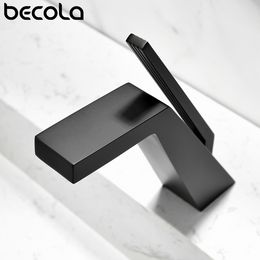 2023 New Becola Brass Bathroom Faucet Basin Faucets Black Sink Taps Single Handle Cold And Hot Water Mixer Tap Golden Faucet