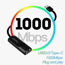 Cards 1000Mbps USB 3.0 Wired USB TypeC To Rj45 Lan Ethernet Adapter Network Card for PC Macbook Windows 10 Laptop Driver Free