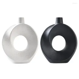Vases Donut Vase Hollow Donuts Flower Pot White/Black Modern Ceramic Circle Boho Living Room Desktop Decoration Accessories