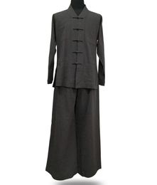 UNISEX Autumn&Winter natural ramie/linen shaolin monks kung fu suits Buddhist Monk uniforms martial arts clothing coffee/gray