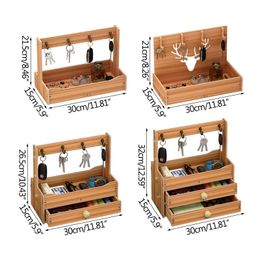 New Wooden Desktop Storage Box Drawer Tray Ornaments Entrance Key Holder Storage Rack Home Accessories Hooks Jewellery Organiser