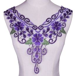 Craft Blue Purple Green Collar Floral Embroidered Applique Trim Decorated Lace Neckline Collar Sewing Accessories