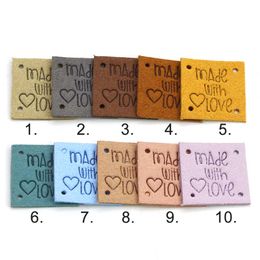 20Pcs Square Handmade Labels for Clothes Made With Love Leather Tags for Handmade DIY Hats Bags Hand Made Sewing Accessories