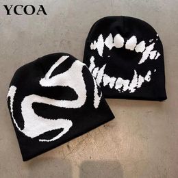 Women Hat Knitting Beanies Goth Tooth Caps Men Y2k Streetwear Winter Fashion Pullover Kpop Harajuku Vintage Warm Hip Hop Unisex 240410