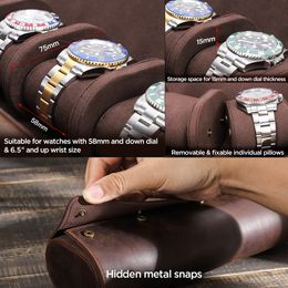 CONTACT'S FAMILY Leather 4 Slots Watch Roll Case Watch Holder Travel Organizer Display Handmade Accessory Jewelry Box Gift