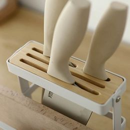 Multifunctional Knife Holder Pot Wooden Cover Storage Knife Board Stand Cutting Board Cutlery Organiser Rack Hollow Out Kitchen