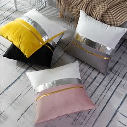 Luxury Sofa Velvet Patchwork Gold Thread Solid Cushions Case 30X50CM Lumbar Pillow 45X45CM Livingroom Bedroom Decorative Pillows