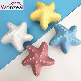 1PCS Cute Ceramic Handle Single Round Knobs Love Heart Starfish Children Room Door Wardrobe Cabinet Handle Furniture Hardware