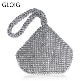 GLOIG New Arrival Soft Women Evening Bags Rhinestones Small Day Clutches Silver Black Gold Crystal Wedding Party Handbags Purse