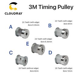 3M Timing Pulley 20/24 Tooth Wheel Bore 6.35/8/12mm Gear Teeth 3D Printers Parts For CO2 Laser Engraving Cutting Machine