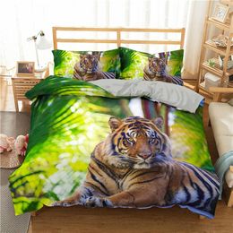 Tiger Duvet Cover Set King/Queen/Full Size Wild Theme Bedding Set Animals Pattern Polyester Comforter Cover with 1/2 Pillowcases