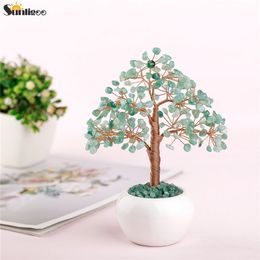 Sunligoo Crystal Feng Shui Money Trees Ornaments Mini Healing Gemstones Bonsai Tree Figurines W/ Ceramic Vase Office Home Decor