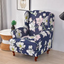 Floral Wing Chair Cover Stretch Spandex Wingback Armchair Covers Removable Single Sofa Slipcovers Furniture Protector Cover
