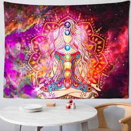 Indian Buddha Statue Meditation 7 Chakra Tapestry Wall Hanging Mandala Tapestries Wall Cloth Psychedelic Yoga Wall Hanging 240409