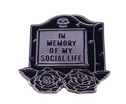 In Memory of My Social Life Tombstone Badge Goth Pin With Skulls and Roses Dark Humor Introvert Perfect Gift5672162