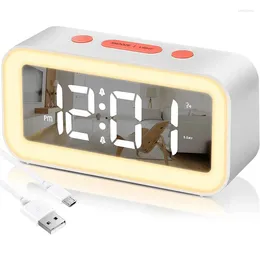 Clocks Accessories Digital Alarm Clock Adjustable Brightness Mirror Electronic LED 12/24Hr Snooz For Bedrooms (White)