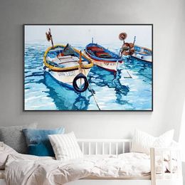 Boat In Blue Sea Seascape Wall Art Canvas Painting Posters and Prints Nordic Pictures Living Room Home Decor Painting Pictures