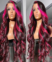 28 30Inch Ombre Pink Color Body Wave Wig Human Hair Pre Plucked 13X4 Synthetic Lace Front Wigs For Black Women3826965