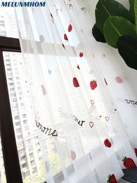 Sale Real Curtain Cute Strawberry Embroidery Tulle for Children's Bedroom Kids Living Room Sheer Sweet Screen Style Yarn