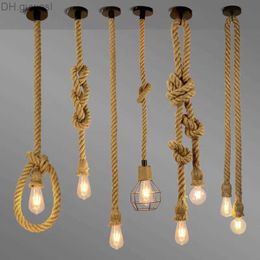 Pendant Lamps Vintage hemp rope chandelier vintage attic industrial creative rural style Edison light bulb home decoration YQ240410