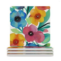 Table Mats Watercolour Floral Art Ceramic Coasters (Square) Mug Mat For Dishes Ceramics Set Cute