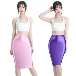 Women's Swimwear Sexy Women Satin Glossy Skirt Hip Wrap One Step Elastic Shiny Smooth Short Over Knee Half Body MEN