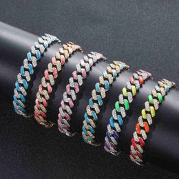 New Bracelet Hip Hop 12mm Colour Cuban Chain Rainbow Diamond Men and Women Hip Hop Accessories S925 Bracelet