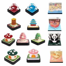 Calendar Earth Astronauts Panda Block 3D Memo Pad Paper Sticky Notes Tree House Mashroom LED Light Xmas Gifts 240325