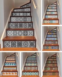 yazi 6PCS Removable Step SelfAdhesive Stairs Sticker Ceramic Tiles PVC Stair Wallpaper Decal Vinyl Stairway Decor 18x100CM 2012075298110