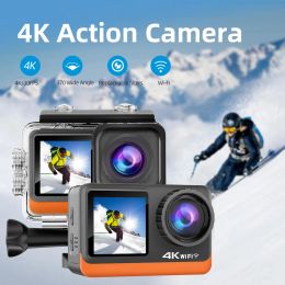 Cameras Ourlife Action Camera 4K60FPS with WiFi Remote 2.0" HD Dual Screen Waterproof Cameras for Driving Recorder Diving Outdoor Sport