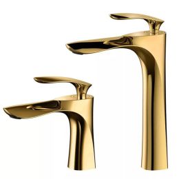 Gold Basin Faucet Hot and Cold Basin Washbasin Mixer Tap Single Hole Faucet Toilet Table Basin High Golden Waterfall Faucet