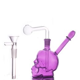 1pcs Skull Hookah Dab Rigs Heady 14mm Female Recycler Beaker Bongs Tobacco Dry Herb Pipes Philtre Perc Smoking Wax Water Pipe with Downstem Oil Burner Pipe