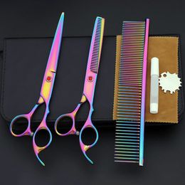Colourful Pet Scissor For Dogs Cats Grooming Hairdressing Tools 6 inch Straight Cut Tooth Scissor Curved Shears
