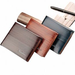 3 Colors Vintage Wood Grain Men Leather Wallet Short Slim Male Purses Mey Credit Card Holders Men Wallet Mey Bag m91U#